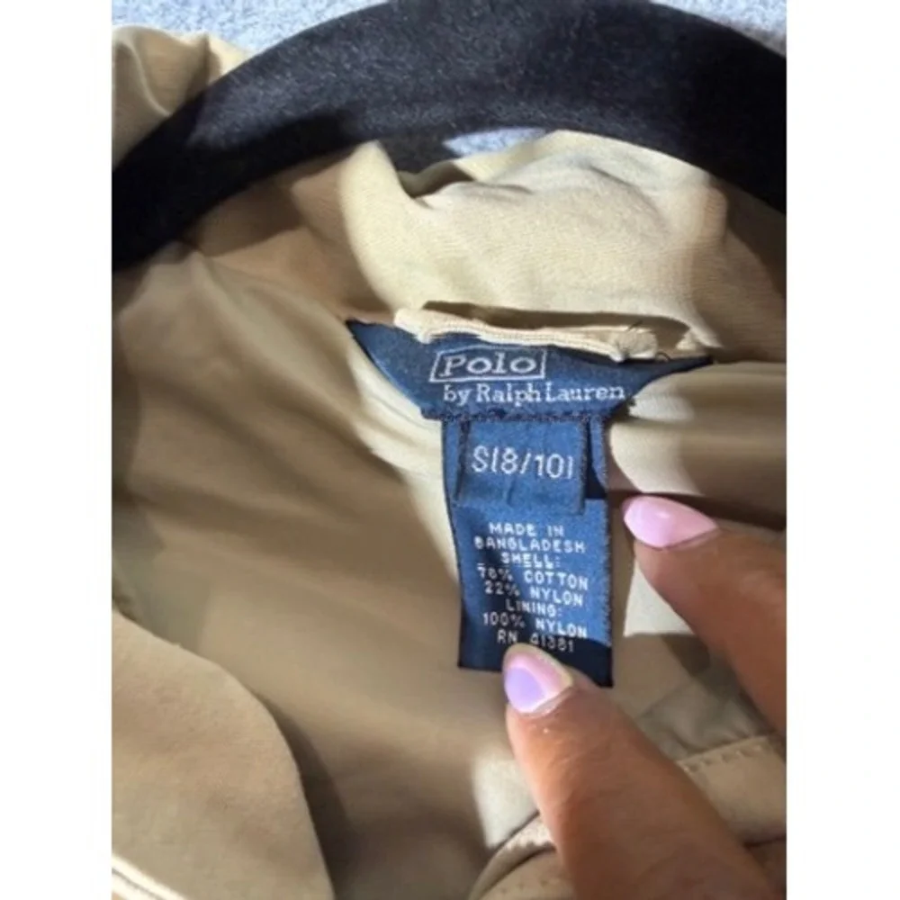 Polo Ralph Lauren Kids Khaki Beige Hooded Canva Jacket Size S 8/10 Cotton